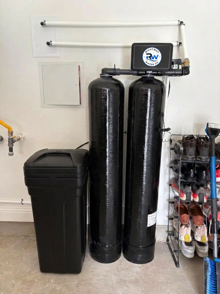 Rightway Water Co whole-home water softening and filtration system installed in a utility room
